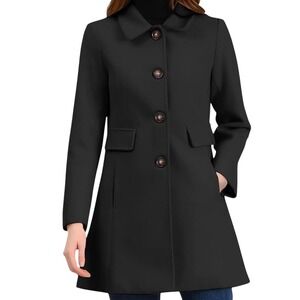 Allegra K Black Winter Vintage Peter Pan Collar Single Breasted‎ Coat Womens M